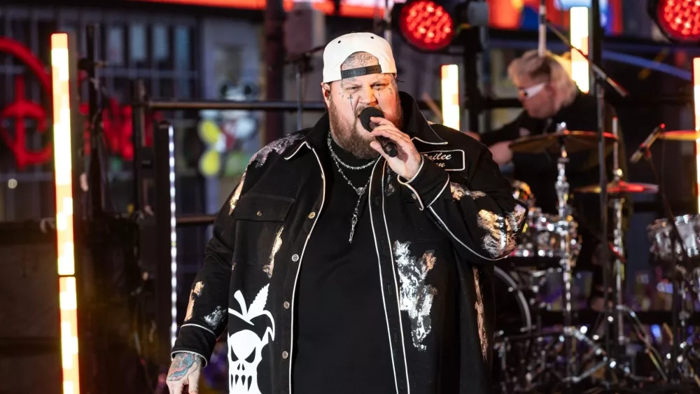 Jelly Roll on stage during 2024 New Year's celebration on Times Square in New York on December 31, 2023
