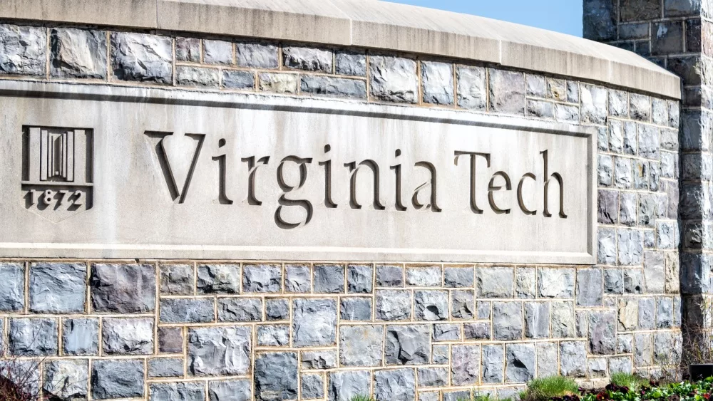Virginia Polytechnic Tech Institute and State University stone sign on campus, established in 1872 Blacksburg, USA