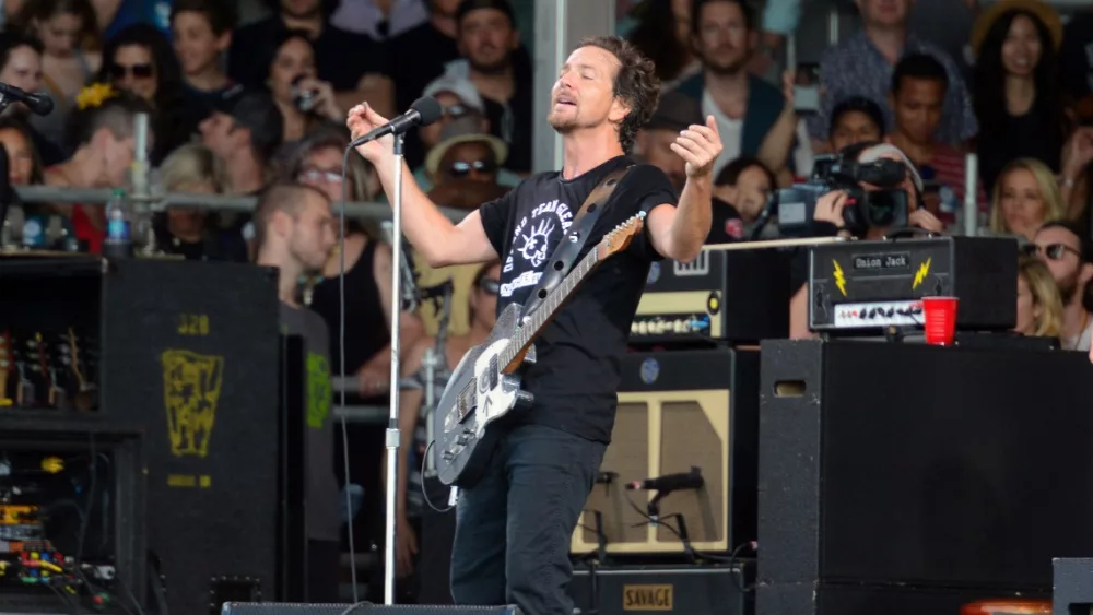Pearl Jam lead singer Eddie Vedder performs at the 2016 New Orleans Jazz and Heritage Festival. New Orleans, LA - April 22, 2016