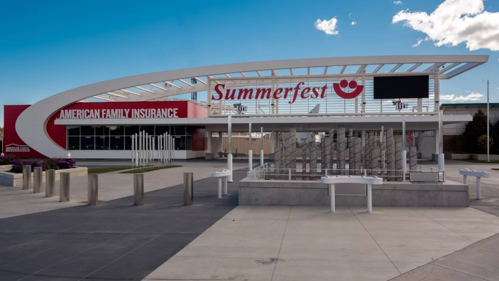 The main gate of Summerfest "The Worlds Largest Outdoor Music Festival" located on the Henry Maier Festival Park grounds. Milwaukee, WI