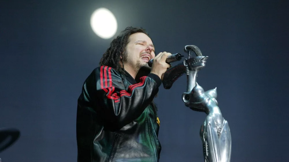 Heavy metal band Korn play at the annual Sziget Festival in Budapest, Hungary, on Saturday, August 13, 2005. Pictured is lead singer Jonathan Davis.