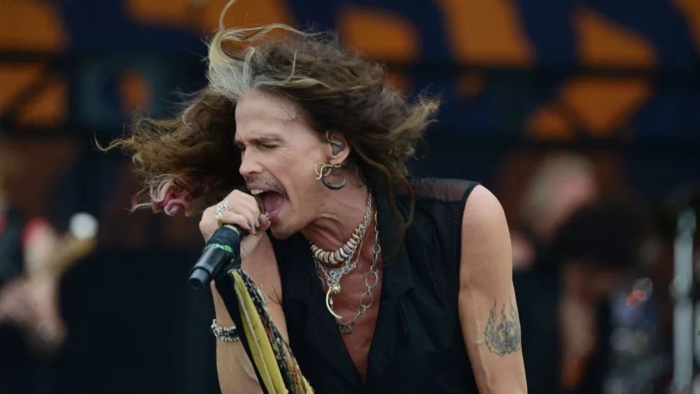 Aerosmith lead singer Steven Tyler performs at the 2018 New Orleans Jazz and Heritage Festival. New Orleans, LA - May 5, 2018.