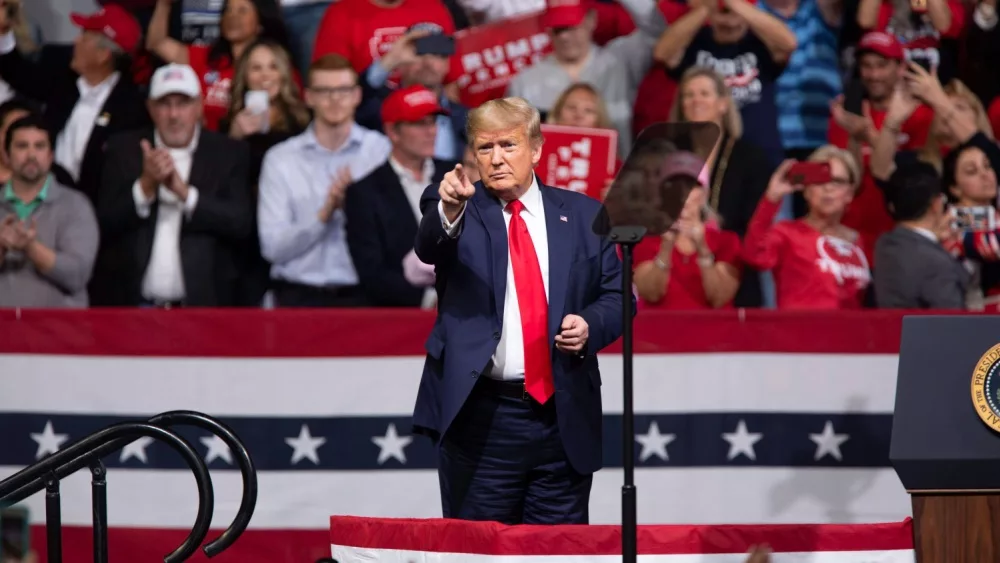 President Donald Trump speaks during a campaign rally at Veterans Memorial Coliseum; Phoenix, Arizona / USA- Feb 19 2020