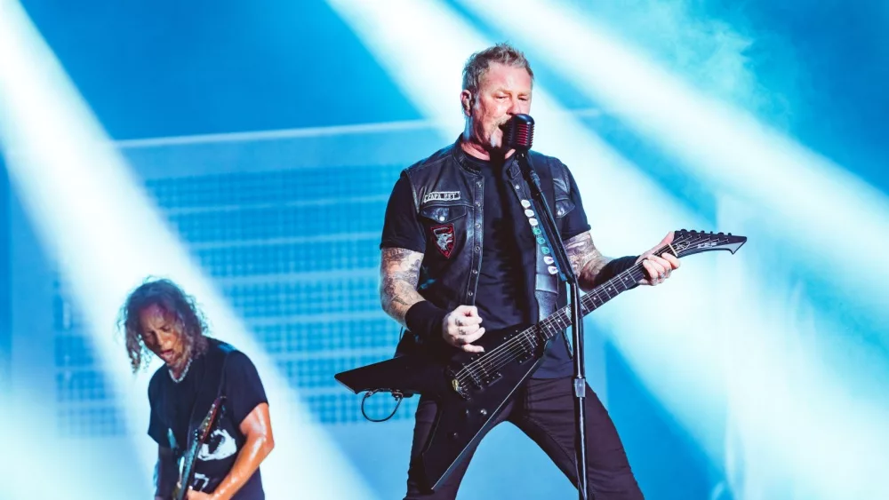 Kirk Hammett (Left) and James Hetfield (Right) of Metallica performs onstage at Zilker Park during Austin City Limits 2018 Weekend One.AUSTIN, TX / USA - OCTOBER 5th, 2018: