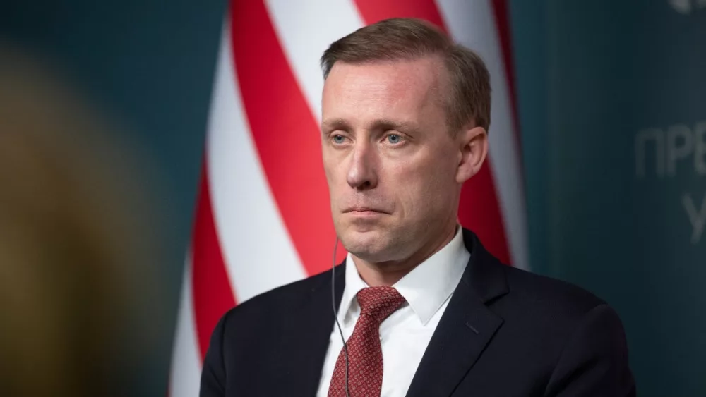 U.S. White House National Security Advisor Jake Sullivan during news briefing; Kyiv, Ukraine, March 20, 2024