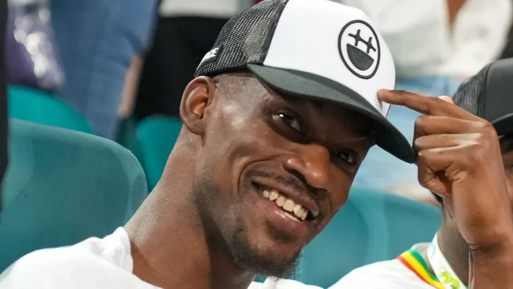 Miami Heat basketball player Jimmy Butler at the semifinal match at 2023 Miami Open at the Hard Rock Stadium in MIAMI GARDENS, FLORIDA - MARCH 31, 2023