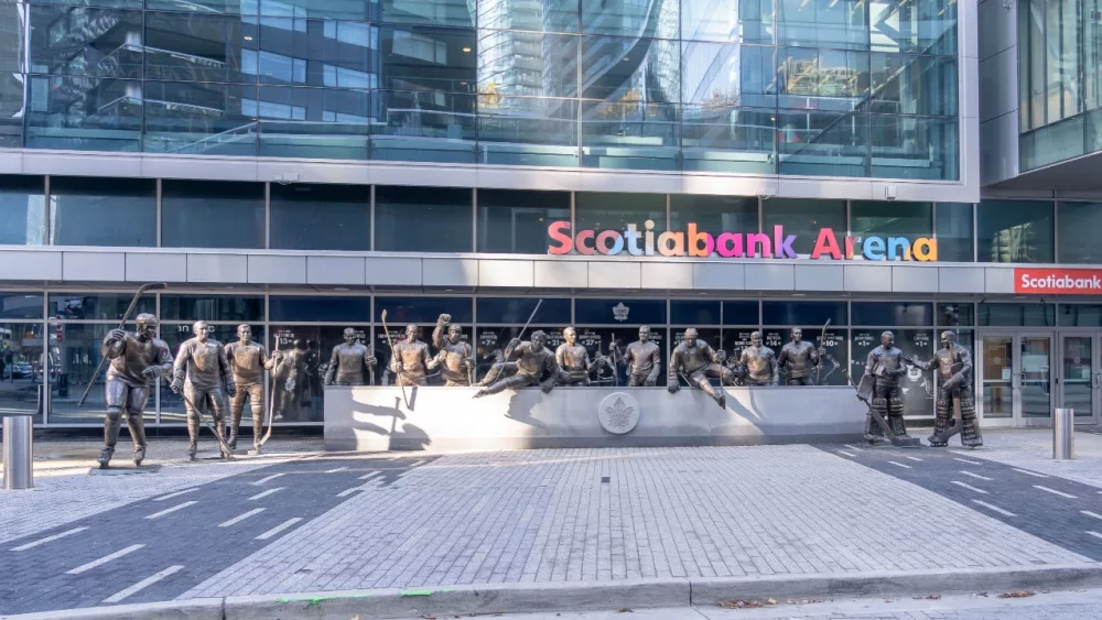 life-sized statues of former Maple Leaf players on Legends Row Outside Scotiabank Arena in Toronto, Canada.