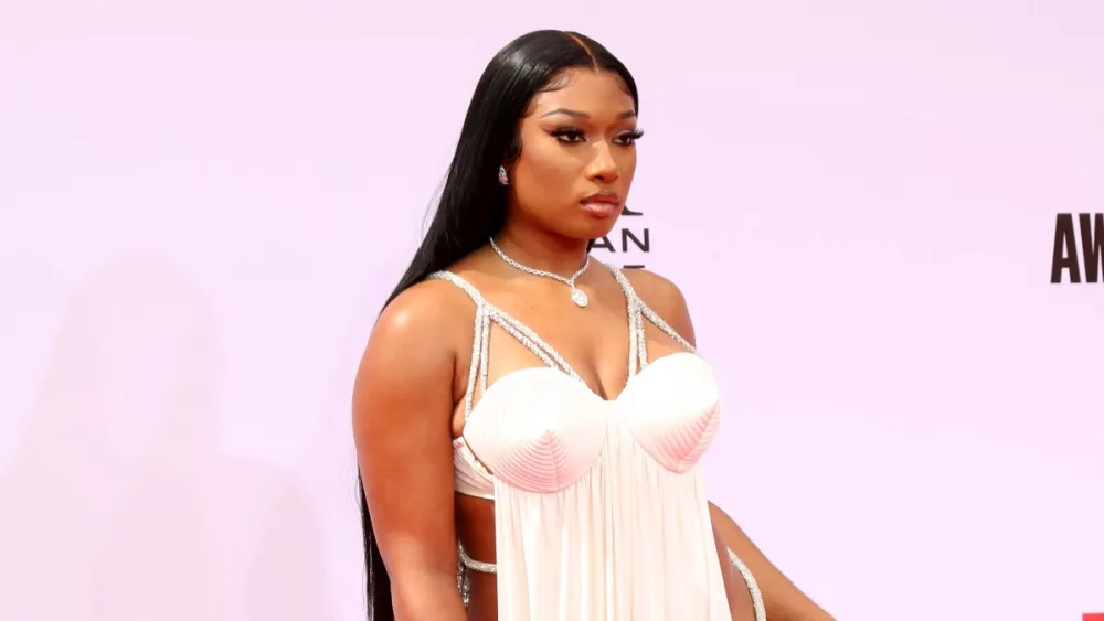 Megan Thee Stallion at the BET Awards 2021 Arrivals at the Microsoft Theater on June 27, 2021 in Los Angeles, CA