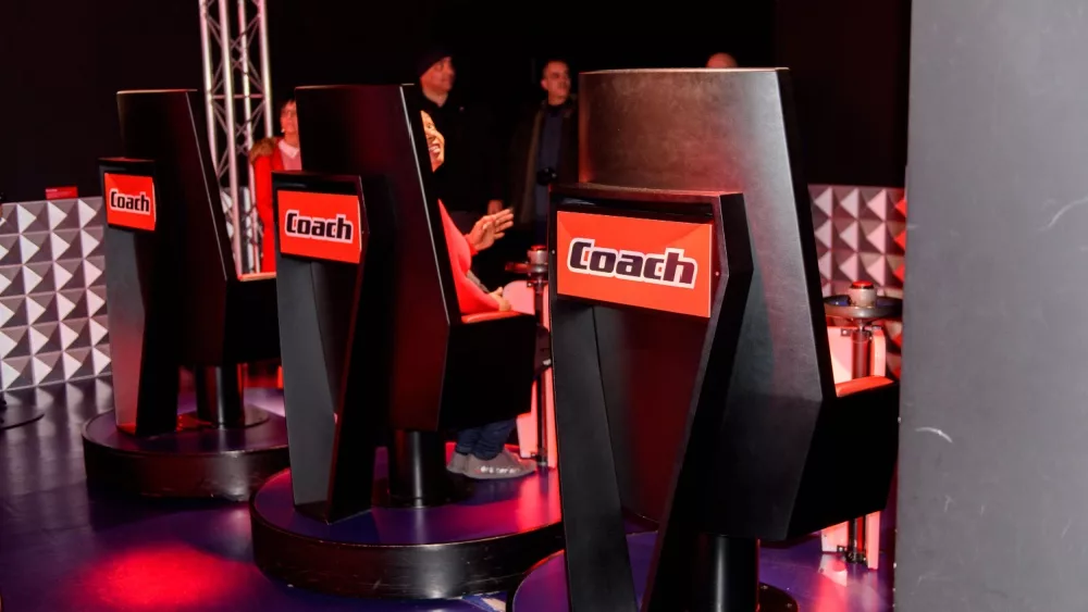 "COACH' chairs in the Replica of NBC's 'The Voice' TV show studio in the Wax Museum Grevin in Paris, France