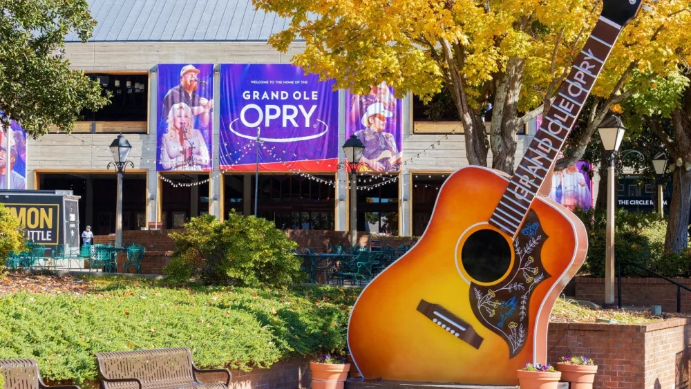 Exterior building and grounds of the Grand Ole Opry in Nashville. Nashville, Tennessee, USA - November 7, 2021