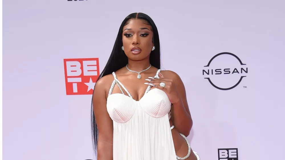 Megan Thee Stallion arrives for the 2021 BET Awards on June 27, 2021 in Los Angeles, CA.