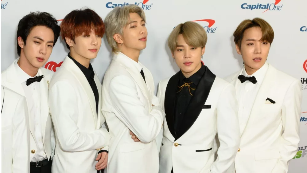 SUGA, Jin, J-Hope, RM, Jimin, and Jungkook of BTS arrives for the KIIS FM's iHeartRadio Jingle Ball at the Forum Los Angeles in Inglewood, CA Los Angeles, California / USA - December 6 2019