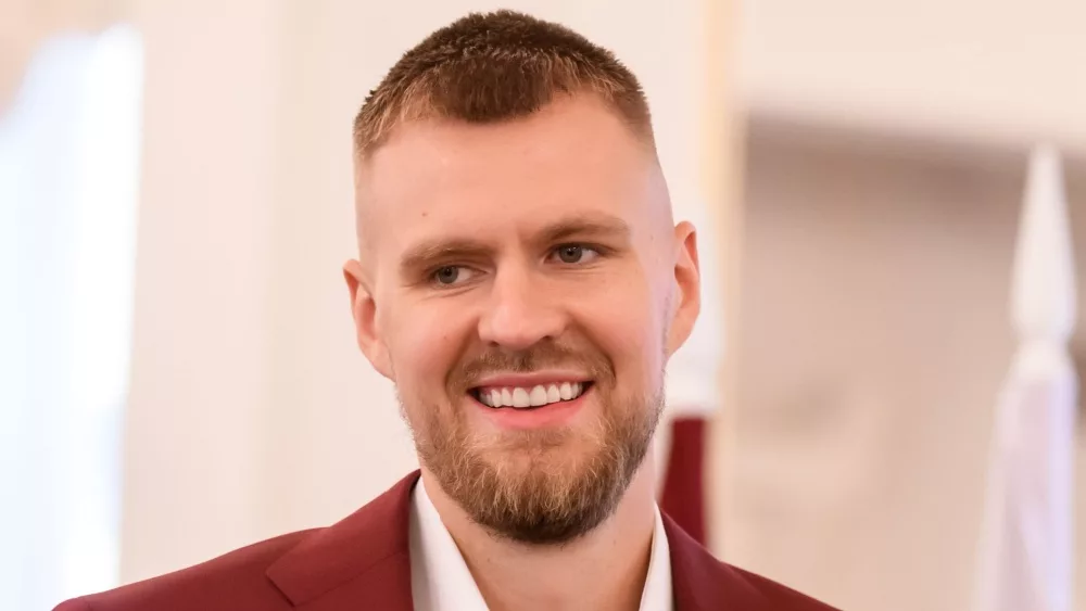 Kristaps Porzingis, during meeting with Edgars Rinkevics, President of Latvia before FIBA BASKETBALL WORLD CUP 2023. RIGA, LATVIA. 14 th August 2023