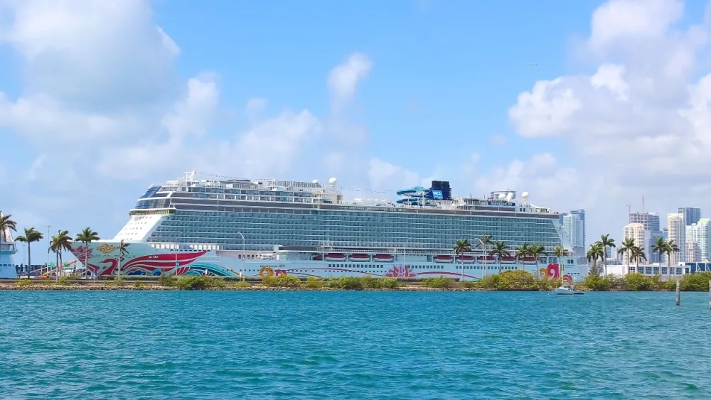 Port of Miami with cruise ships Norwegian Joy. Miami is a major port in United States for cruise liners.