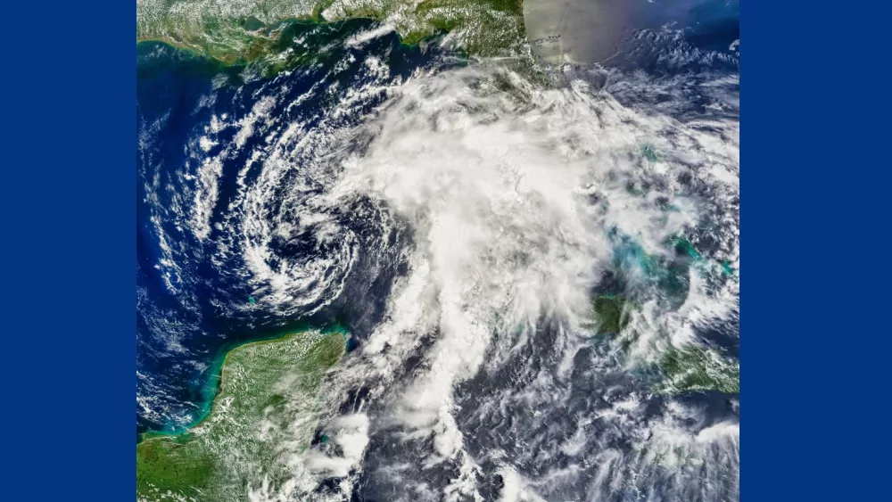 Tropical Storm Alberto. Tropical Storm Alberto formed as a tropical depression early in the morning on June 10, 2006, in the Yucatan Channel.. Elements of this image furnished by NASA.