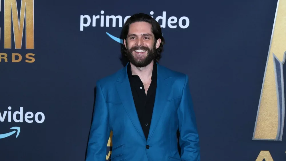 Thomas Rhett at the 2022 Academy of Country Music Awards Arrivals at Allegient Stadium on March 7, 2022 in Las Vegas, NV