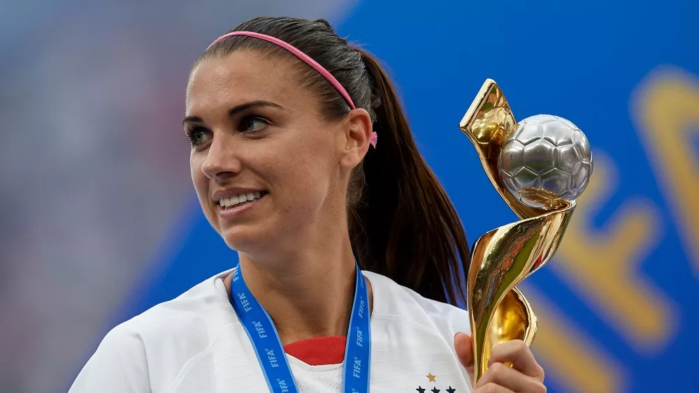 Alex Morgan lifts the trophy after winning the 2019 FIFA Women's World Cup France Final match between The United State of America and The Netherlands at Stade de Lyon on July 7, 2019 in Lyon, France.