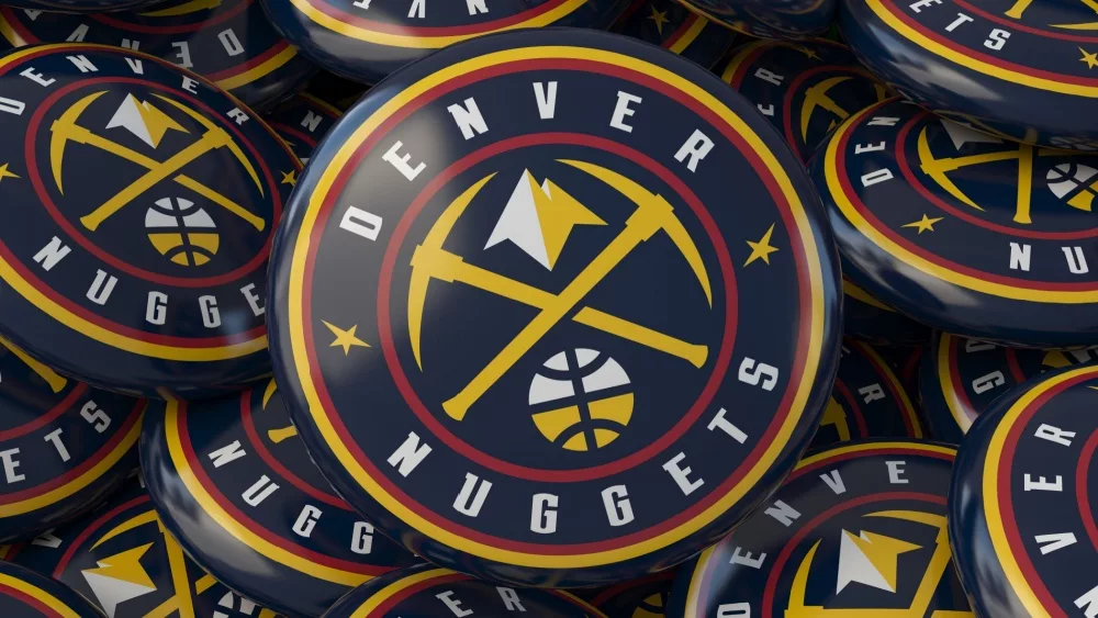 3d rendering of multiple badges with the Logo of Denver Nuggets, NBA Basketball Team