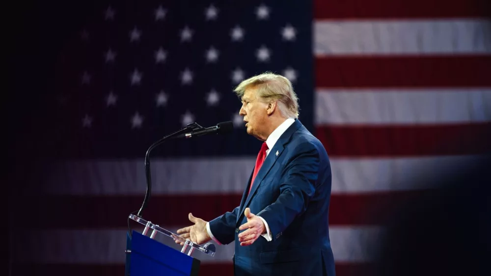 Donald Trump speaks at CPAC about his plan for defeating current President Joe Biden in November. NATIONAL HARBOR, MD, USA- February 24, 2024