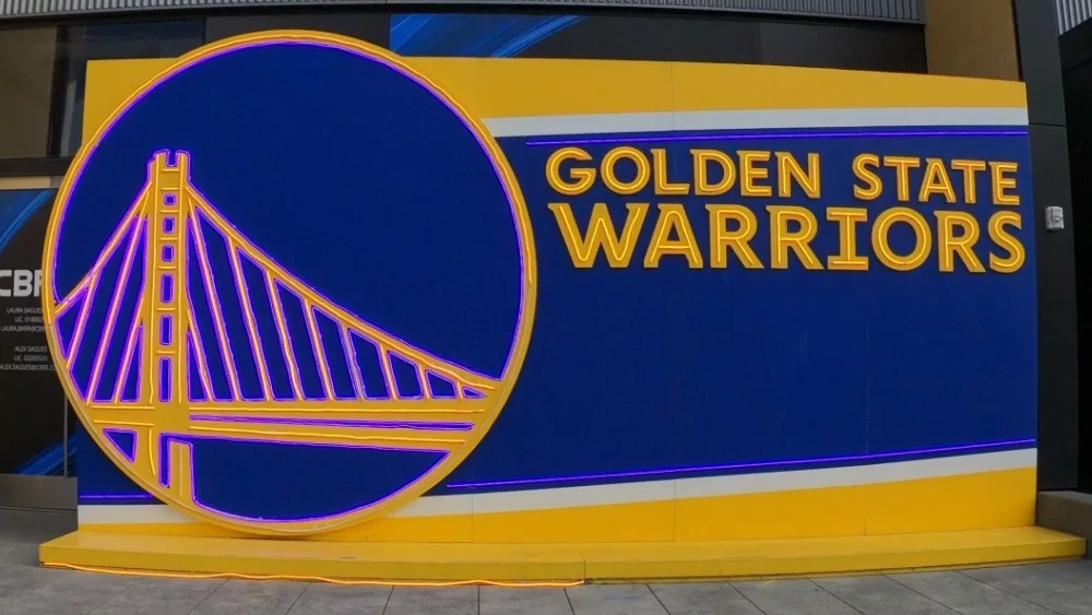 Golden State Warriors LOGO at Chase Center - an indoor arena in the Mission Bay neighborhood of San Francisco, California. San Francisco, California, USA, June 29, 2022.