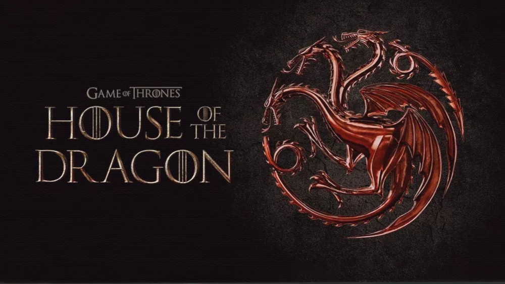 House of Dragons TV series on big tv screen. Game of Thones house of dragons television show at home