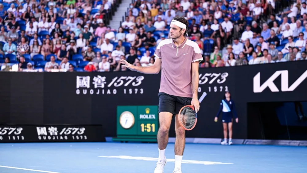 Taylor Fritz of USA during the Australian Open 2024 Grand Slam tennis tournament on January 23, 2024 at Melbourne Park in Melbourne, Australia.