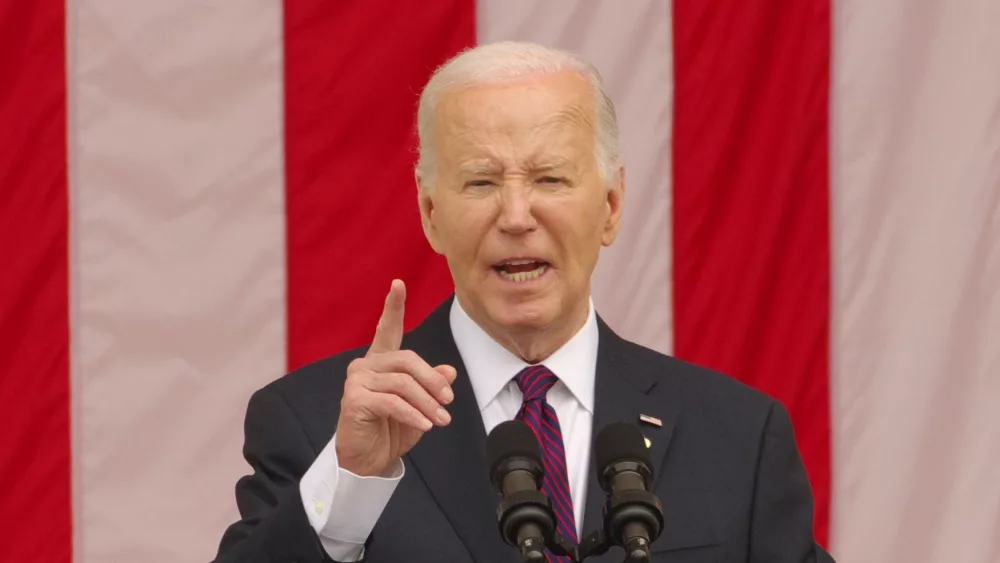 President Joe Biden delivers his annual Memorial Day address at Arlington National Cemetery. ARLINGTON, VA, USA - May 27, 2024.