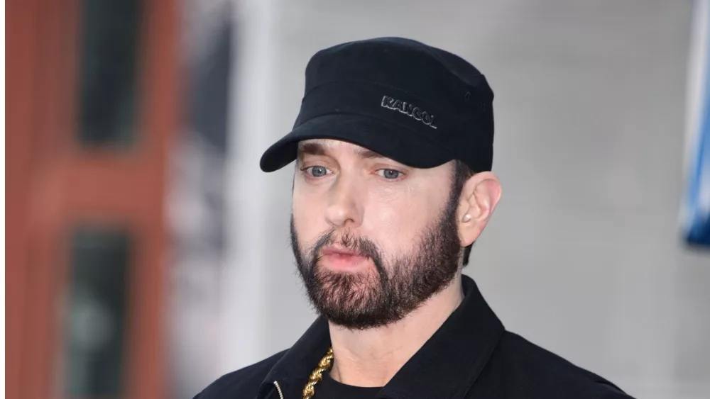 Eminem arrives to Curtis "50 Cent" Jackson Hollywood Walk of Fame Ceremony on January 30, 2020 in Hollywood, CA