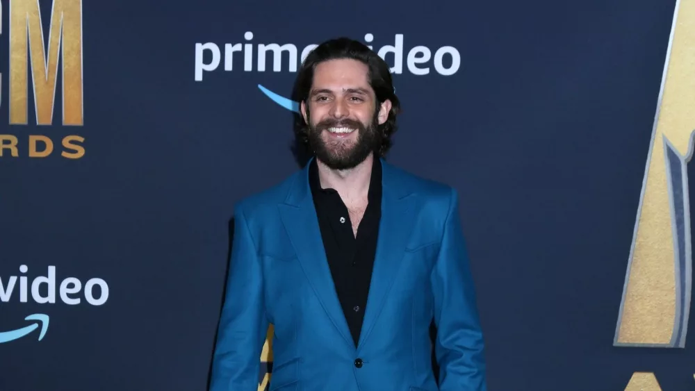 Thomas Rhett at the 2022 Academy of Country Music Awards Arrivals at Allegient Stadium on March 7, 2022 in Las Vegas, NV