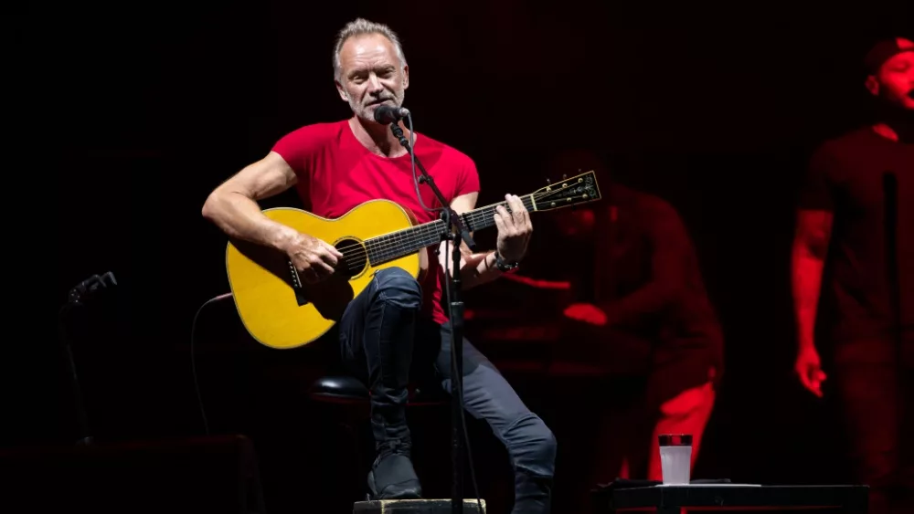 STING performs in front of thousands of people on the stage of the Lucca summer festival in Piazza Napoleone in Lucca ITALY. LUCCA, ITALY - JULY 29, 2019