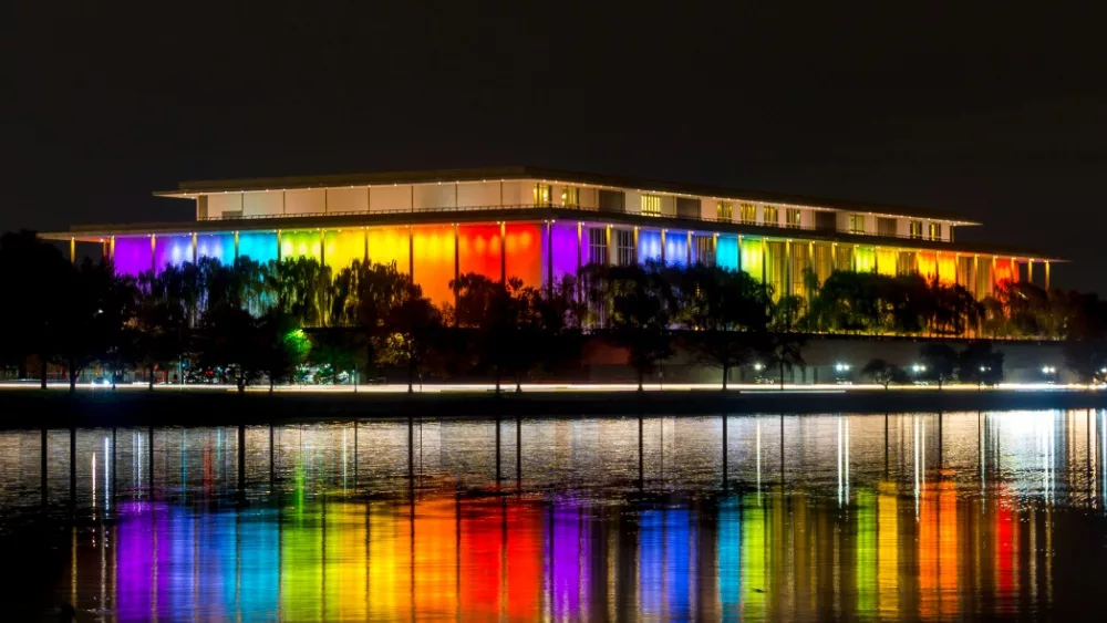 The Kennedy Center is illuminated in a rainbow of colors in recognition of the upcoming Kennedy Center Honors. Washington, DC / USA - November 19, 2019