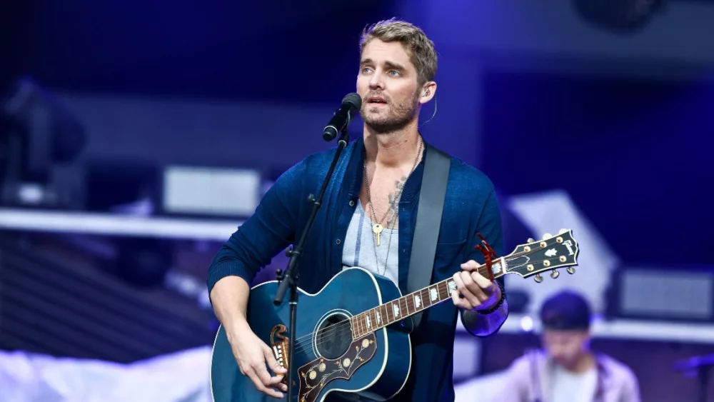 Brett Young performs during the You Look Good World Tour at Northwell Health at Jones Beach Theatre on July 14, 2017 in Wantagh, New York.