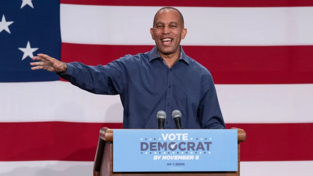 Representative Hakeem Jeffries speaks during election campaign rally for Governor Kathy Hochul at BKLYN Studios in New York on November 5, 2022.