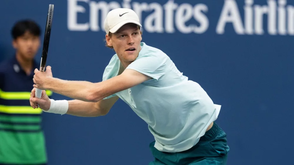 Jannik Sinner of Italy returns ball during 3rd round against Stan Wawrinka of Switzerland at the US Open Championships at Billie Jean King Tennis Center in New York on September 2, 2023.