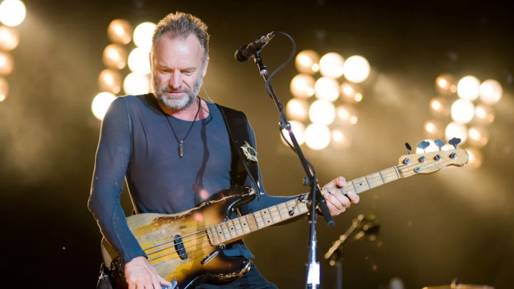 Sting performs on-stage at the Sleep Train Amphitheater in Marysville, CA with The Police in their North American Reunion Tour Sacramento, CA - July 17,2008