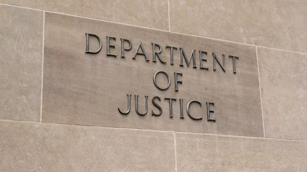 United States Department of Justice sign in Washington, DC on July 12, 2017