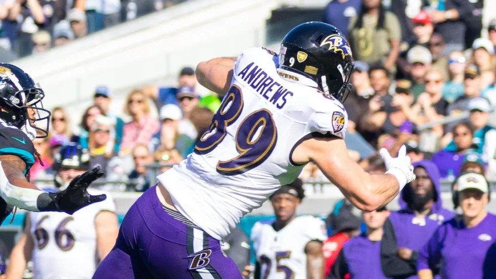 BALTIMORE RAVENS #89 MARK ANDREWS. NOVEMBER 27, 2022 at TIAA BANK FIELD JACKSONVILLE FLORIDA