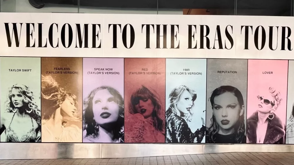 Discover Taylor Swift's promotional banner for the Eras Tour Australia, showcased near Universal Music Studio in Sydney. Australia - February 13, 2024: