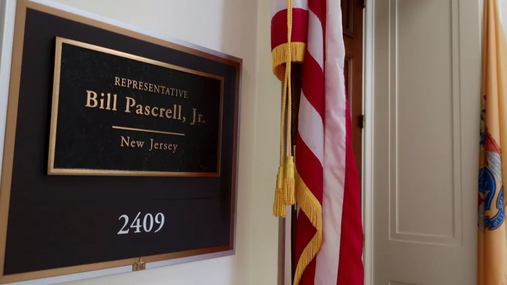 US HOUSE REPRESENTATIVE BILL PASCRELL JR NEW JERSEY - office entrance sign and flag. WASHINGTON, DC - APRIL 26, 2019