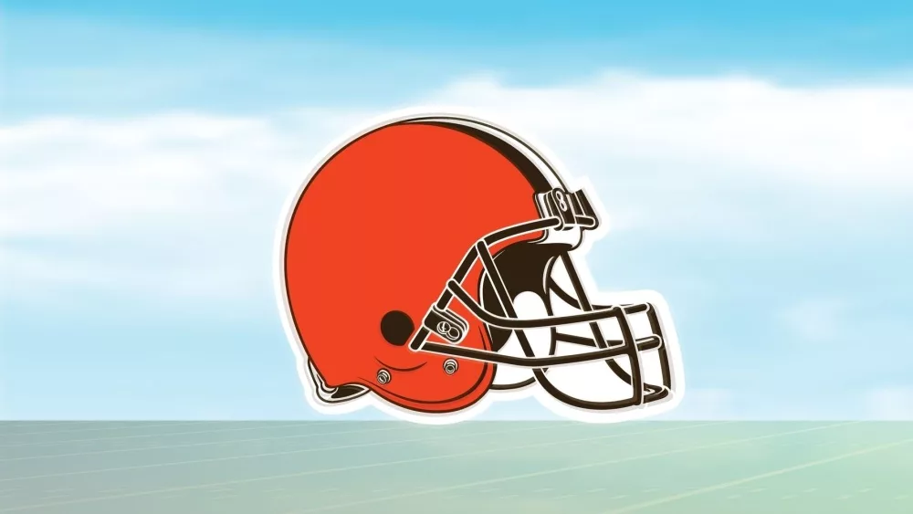 Cleveland Browns National Football League ( NFL) team's vector logo and symbol isolated on sky / white, blue, green background.