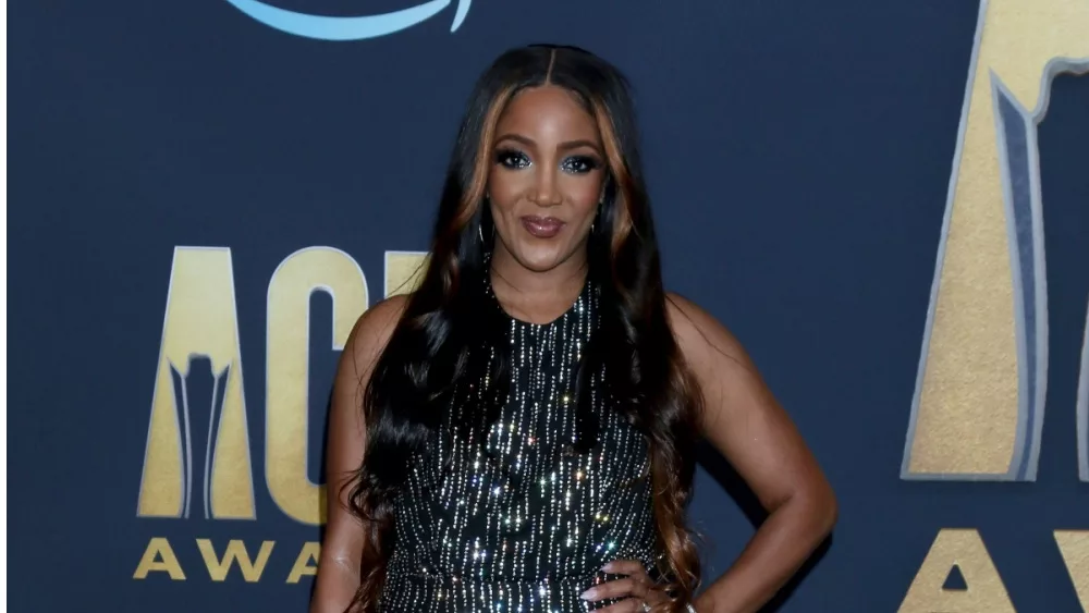 Mickey Guyton at the 2022 Academy of Country Music Awards Arrivals at Allegient Stadium on March 7, 2022 in Las Vegas, NV.