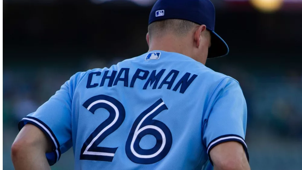 Toronto Blue Jays third baseman Matt Chapman jogs from the dugout during a game against Oakland Athletics at the Oakland Coliseum. July 5, 2022