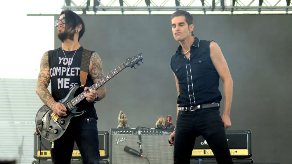 Guitarist Dave Navarro and singer Perry Farrell of the rock band Jane's Addiction perform at an outdoor concert in Indiana. Speedway, IN/USA - May 22, 2015