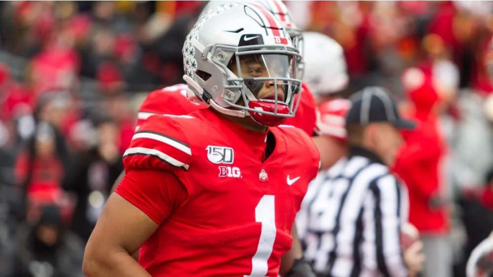 Justin Fields #1 - NCAA Division 1 Football University of Maryland Terrapins Vs. Ohio State Buckeyes on November 11th 2019 at the Ohio State Stadium in Columbus, Ohio USA