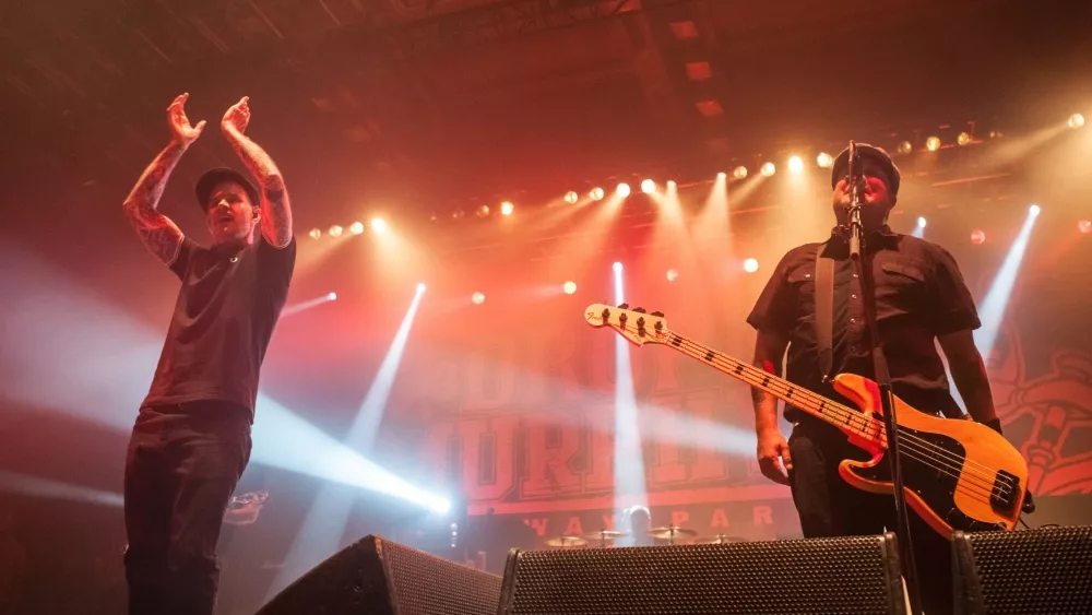 Dropkick Murphys (Al Barr and Ken Casey) performing in Dom sportova during their 2014 tour. ZAGREB, CROATIA - JUNE 16, 2014