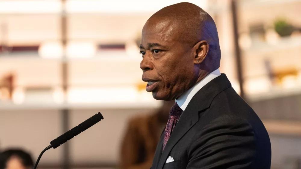 Mayor Eric Adams delivers remarks at CUNY Inclusive Initiative event at Vanderbilt Room in New York on May 20, 2024.