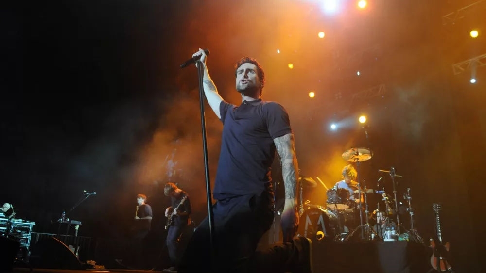 Singer Adam Levine from Maroon 5 during a show at Rock in Rio 2017 in Rio de Janeiro, Brazil