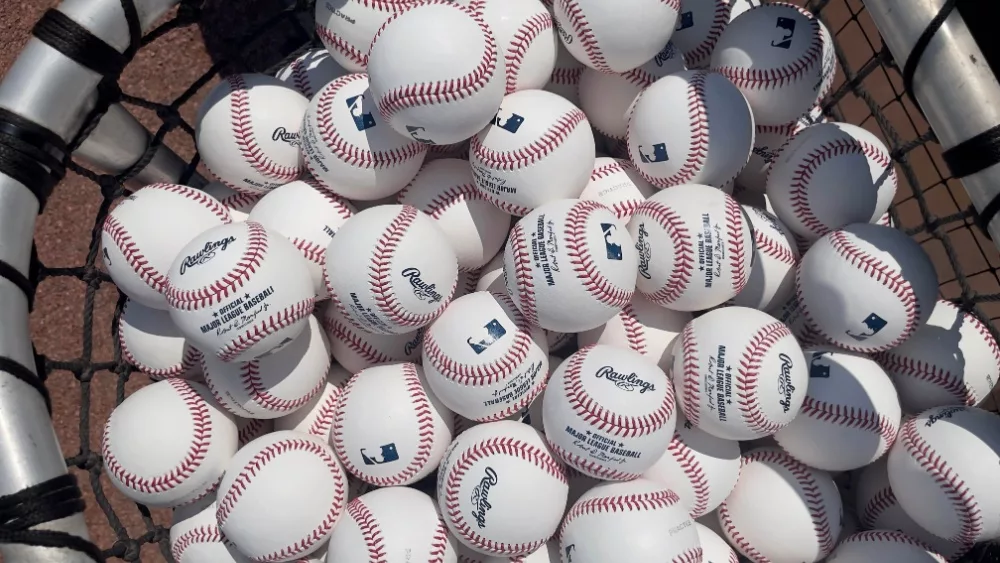 A bag of baseballs before a Major League Baseball game. July 04, 2022 - Atlanta, GA, USA