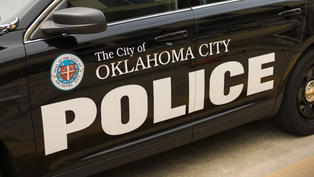 Oklahoma City Police logo on police car. Oklahoma City, OK - May 17, 2022