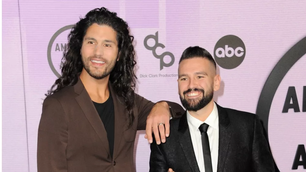 Dan Smyers and Shay Mooney of Dan + Shay at the 2022 American Music Awards held at the Microsoft Theater in Los Angeles, USA on November 20, 2022.